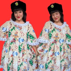 Handmade, Upcycled Vintage 1990's Tablecloth Christmas Dress Size XL